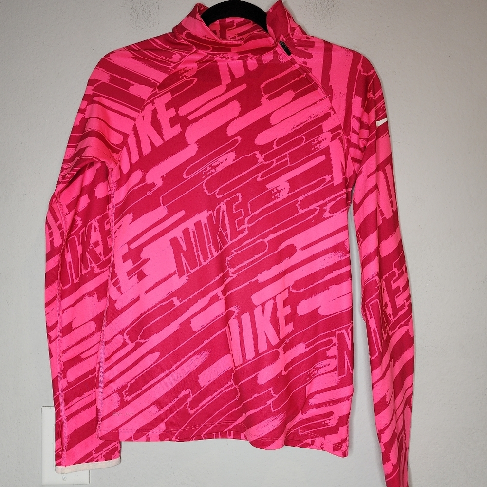 Nike Pro Hyperwarm 3.0 Mock Pink Spell out pullover zip shoulder‎ size XL youth